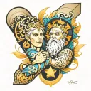 multi religion mythology gods right arm sleeve tattoo design idea