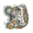 multi religion mythology gods right arm sleeve tattoo design idea