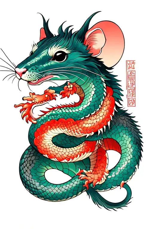 Chinese Rat, Chinese dog, Chinese dragon, Chinese snake intertwined tattoo design idea