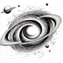 	Black Hole with Orbiting Planets – A central black hole with fine-line orbits spiraling around it, f tattoo design idea