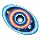 	Black Hole with Orbiting Planets – A central black hole with fine-line orbits spiraling around it, f tattoo design idea