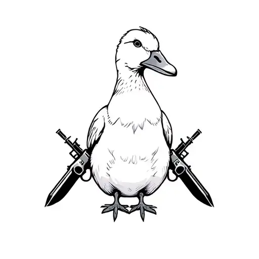 duck with knives and guns tattoo design idea