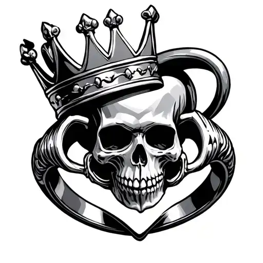Claddagh Ring gothic crown and skull wearing tattoo design idea