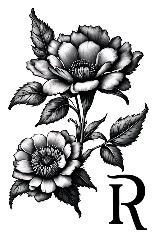 march and November birth flower with L and R initials  tattoo design idea