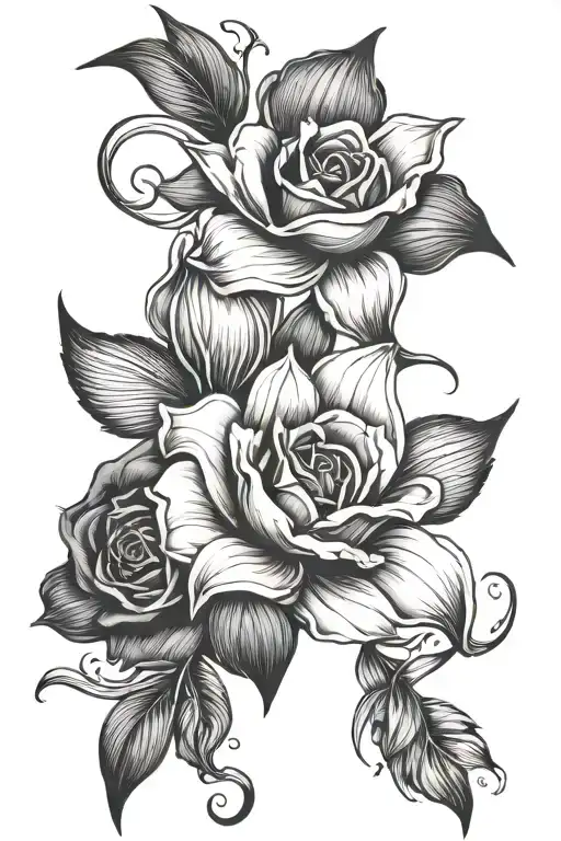 white liliths and black roses intertwined tattoo design idea