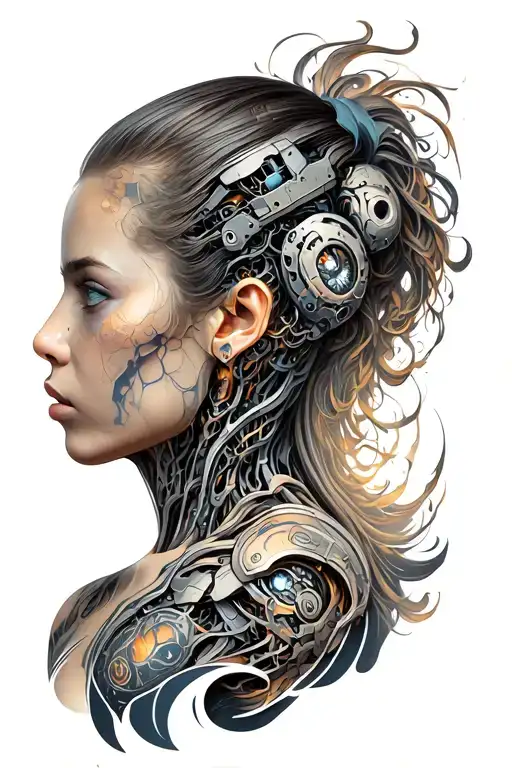 biomech cyborg back tattoo tattoo design idea