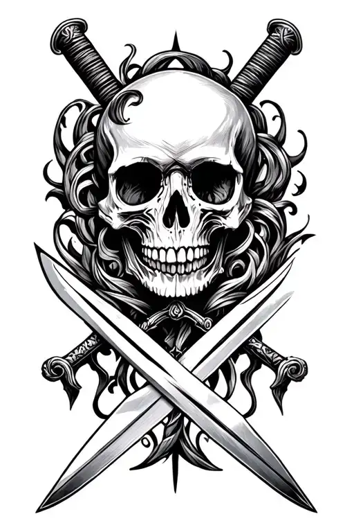 skull and swords crossed tattoo design idea