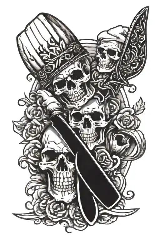 chef knife and skull tattoo design idea