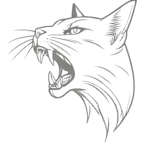 cat head open mouth extended tongue forked gothic style protruding fur tattoo design idea
