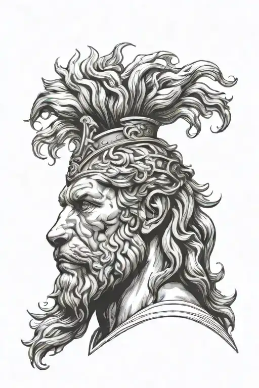 hercules wearing nemean lion head profile holding tattoo design idea