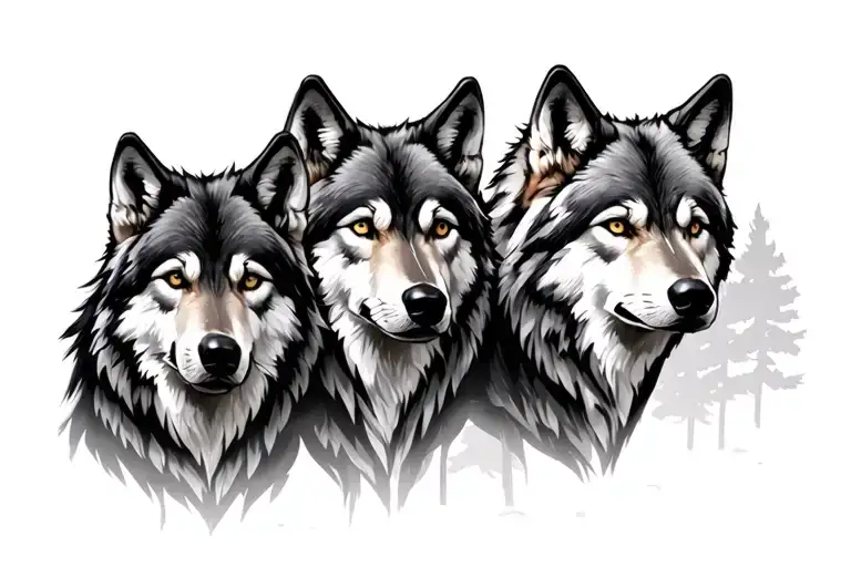 forest wolves 5 pack leader tattoo design idea