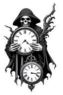 grim reaper holding clock tattoo design idea