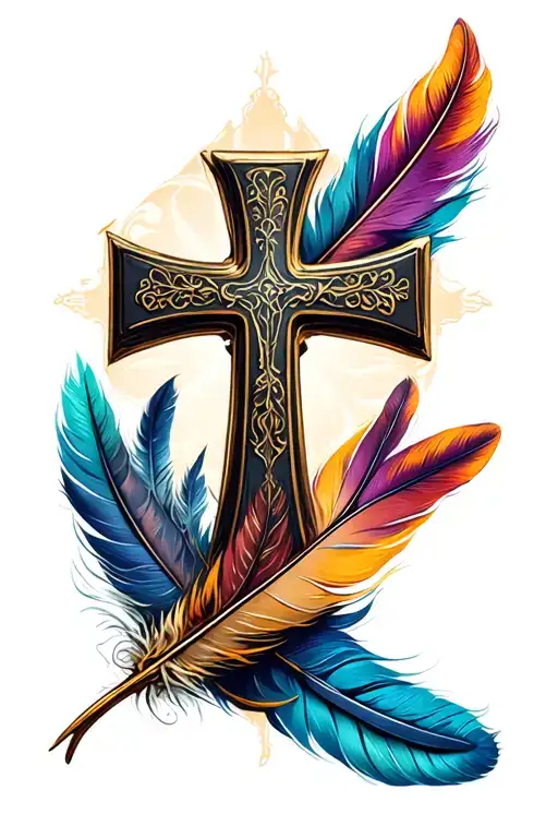 "Zack Ainsleigh Anderson " cross and feathers tattoo design idea
