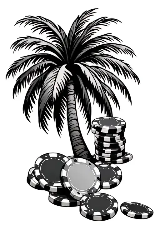 palm tree and poker chip tattoo design idea