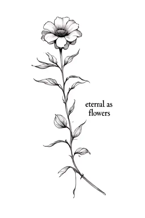 sophisticated and sensual at the same time, with the phrase "eternal as flowers" in French, in italics, with a subtle, vertical flower. tattoo design idea