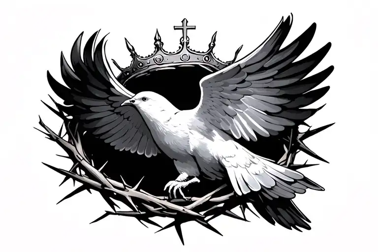 Christian dove carrying crown of thorns tattoo design idea