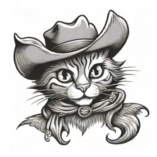 cartoon cowboy cat tattoo design idea