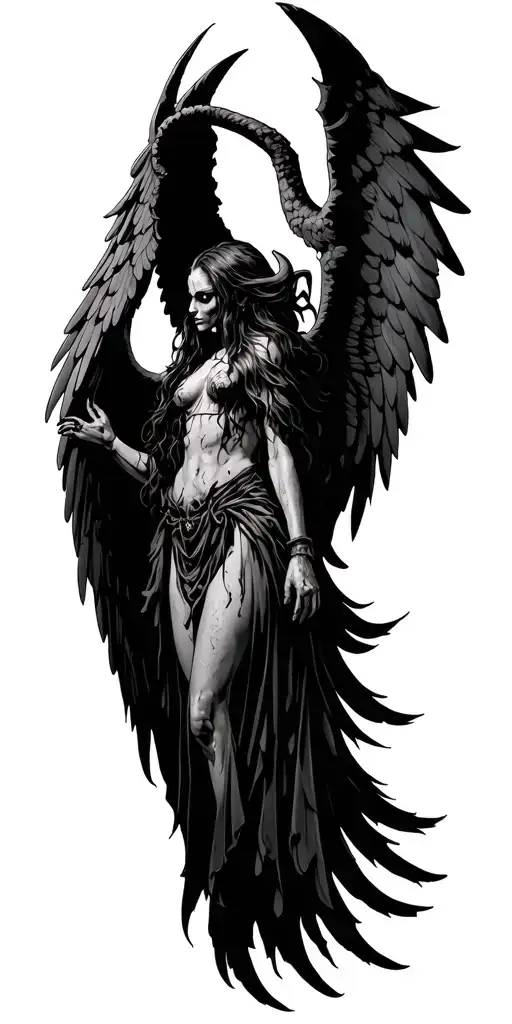 Satan under the Angel Wings tattoo design idea