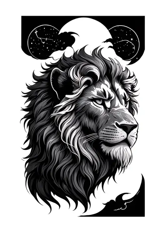 lionhead, gemini twin constalations tattoo design idea