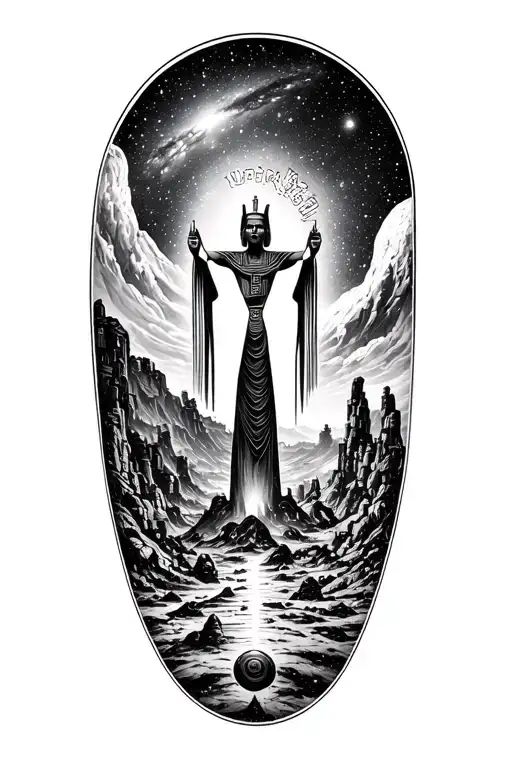 Galaxy Landscape With Technology Tattoo Featuring God Osiris  tattoo design idea