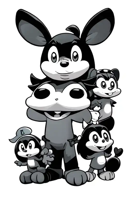 full sleeve design of loveable cartoon characters from the 90's and 2000's tattoo design idea