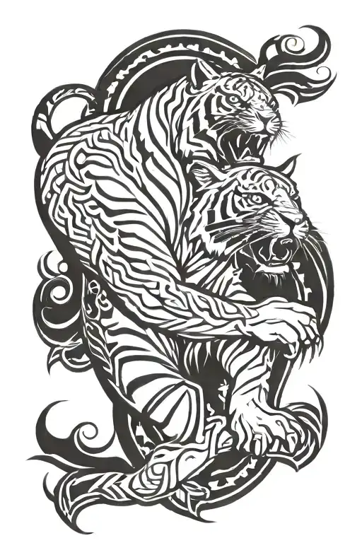 tiger training muay thai sleeve tattoo design idea