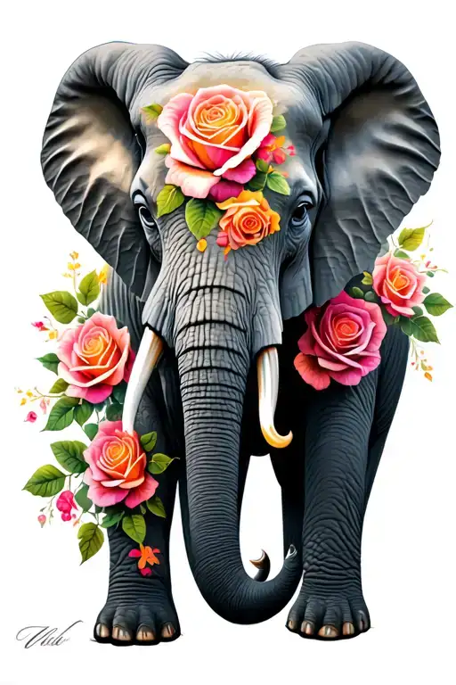 Elephant With Roses tattoo design idea