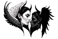 Angel And Devil Whispering In Ear tattoo design idea
