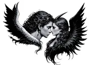Angel And Devil Whispering In Ear tattoo design idea