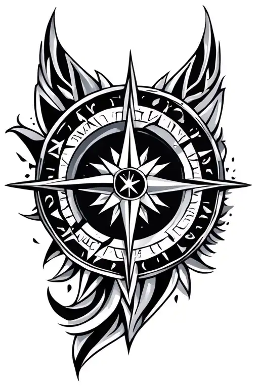 Nordic Compass tribal pattern tattoo design idea