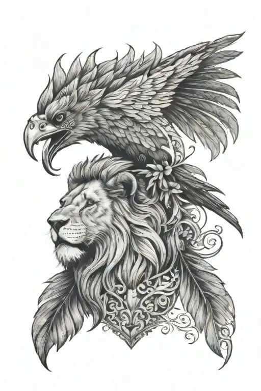 LION NAD RAVEN BIRD TATTO tattoo design idea