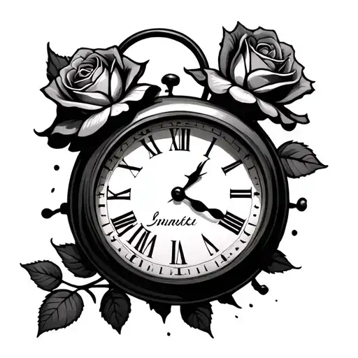 distorted clock with number 420 and a rose tattoo design idea
