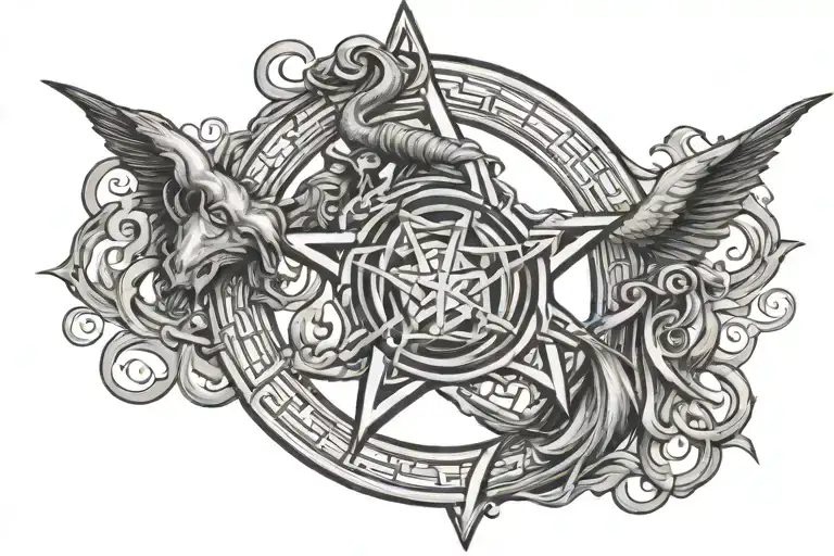 Capricorn pentagram surrounded tattoo design idea