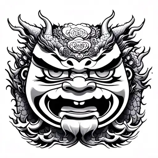 Daruma, buddha and dragon tattoo design idea