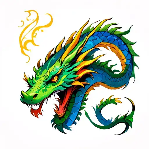 green, blue, yellow dragon tattoo tattoo design idea
