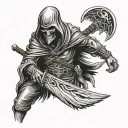 Indian Navy, Lone Wolf, Grim Reaper holding tattoo design idea