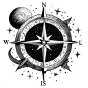 planet and stars intertwined nautical compass tattoo design idea