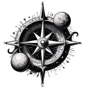 planet and stars intertwined nautical compass tattoo design idea