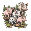 a few baby pigs Walking Through Pines tattoo design idea