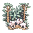 a few baby pigs Walking Through Pines tattoo design idea