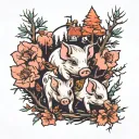 a few baby pigs Walking Through Pines tattoo design idea
