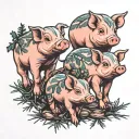 a few baby pigs Walking Through Pines tattoo design idea