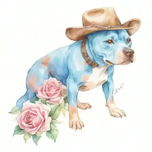 blue staffy wearing a cowboy hat tattoo design idea