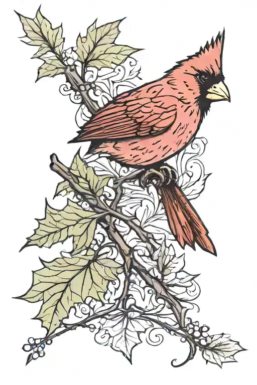 Cardinal On A maple leaf intertwined tattoo design idea