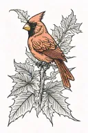 Cardinal On A maple leaf intertwined tattoo design idea