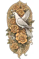 seated dove and roses tattoo design idea