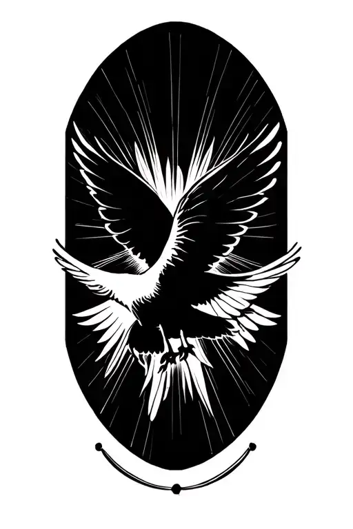 cross dove sun rays beaming tattoo design idea