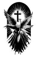 cross dove sun rays beaming tattoo design idea