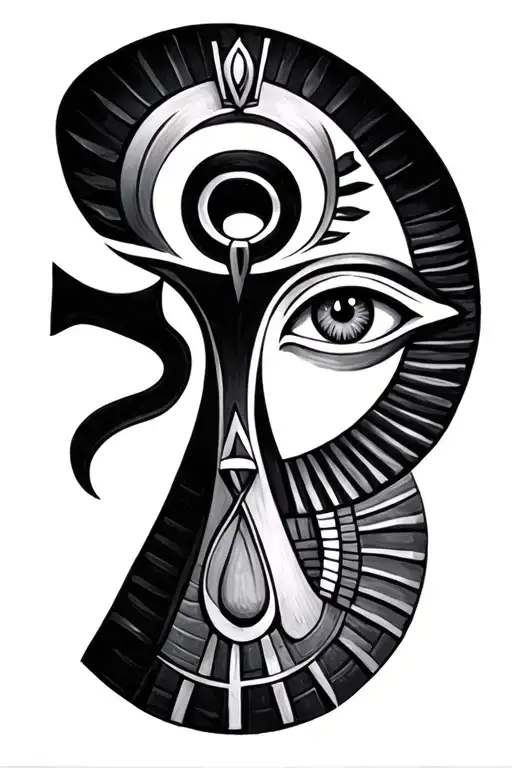ankh eye of horus and eye of ra with detailed eyes tattoo design idea