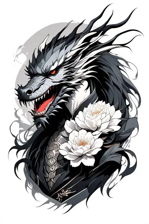 Raiden with Dragon and Sakura tattoo design idea